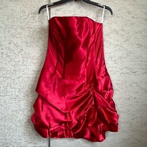 Vintage GUNNE SAX Dress Satin Red Size 11 Brocade Satin Strapless Bustier 80's